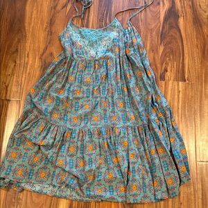 NATURAL LIFE Boho Floral Mini Dress in Blue and Orange